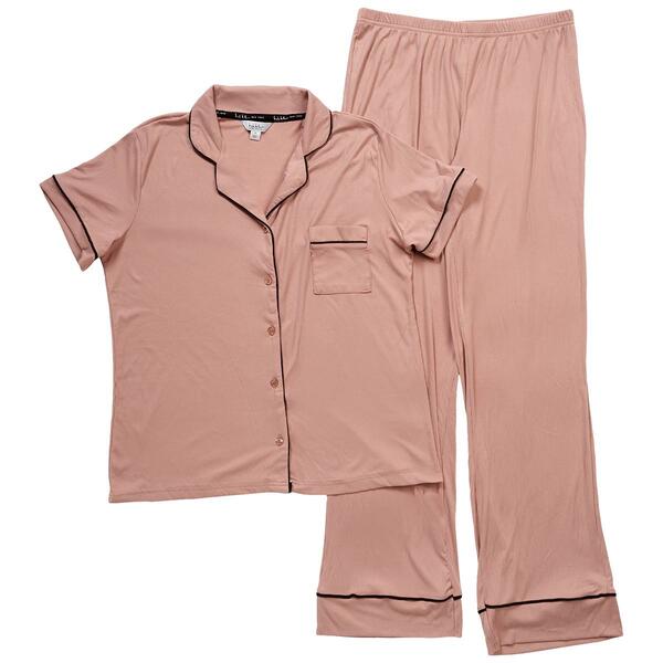 Womens Nicole Miller Short Sleeve Ribbed Pajama Set - image 