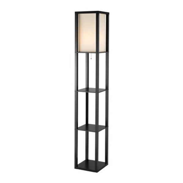 HomeRoots 72in. Solid Wood Column Lamp with Cotton Shade