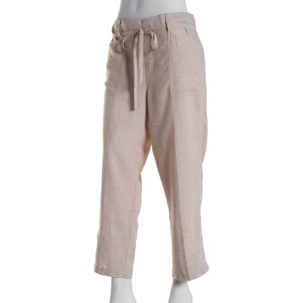 Womens Zac & Rachel Tie Waist Solid Linen Crop Pants - image 