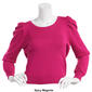 Juniors Pink Rose Puff Sleeve & Ribbed Hem Crew Neck Sweater - image 3