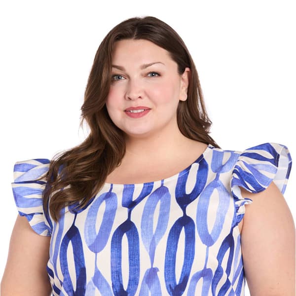 Plus Size R&M Richards Ruffle Cap Sleeve Round Neck A-Line Dress