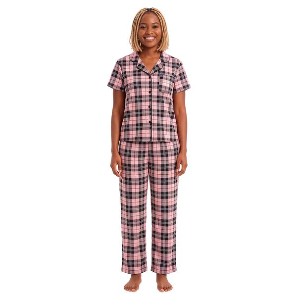 Juniors Derek Heart Short Sleeve Dumfries Plaid Pajama Set
