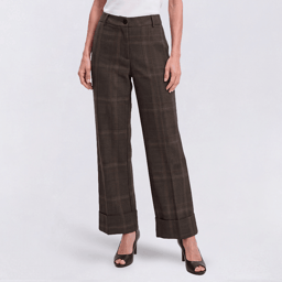 Petite Preswick & Moore(R) Plaid Wide Leg Cuffed Pants