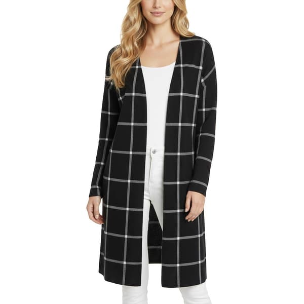 Petite NY Collection Long Sleeve Checkered Long Hacci Cardigan