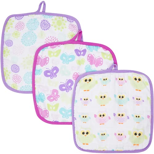 MiracleWare® 3pk. Colorful Burst/Butterfly/Owl Washcloths
