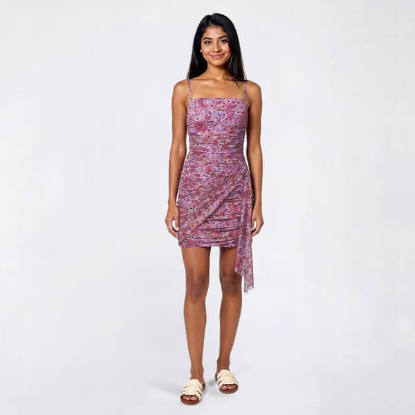 Juniors Jump Mesh Side Ruched Slip Dress - image 