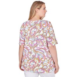 Plus Size Ruby Rd. Tropical Twist Elbow Sleeve Knit Paisley Tee