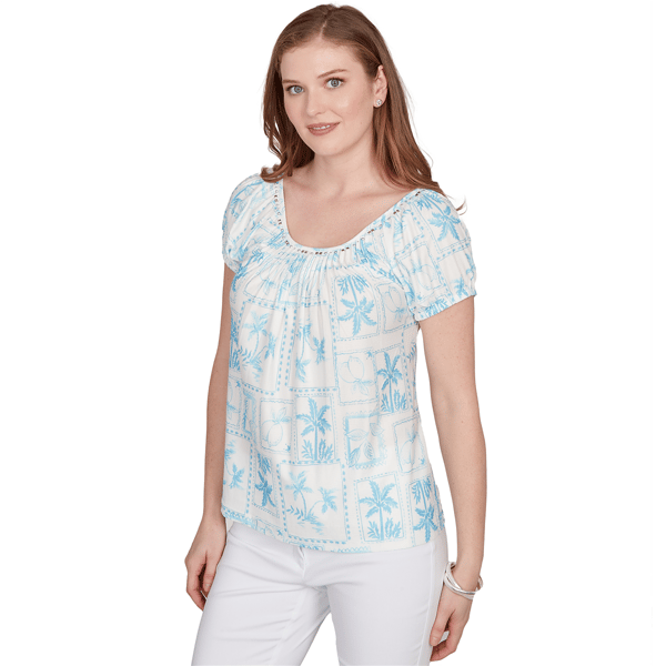 Plus Size Hearts of Palm Aqua Fresh Postcard Tropical Blouse