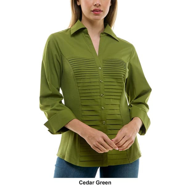 Womens Zac &amp; Rachel 3/4 Sleeve Rib Inserts Casual Button Down