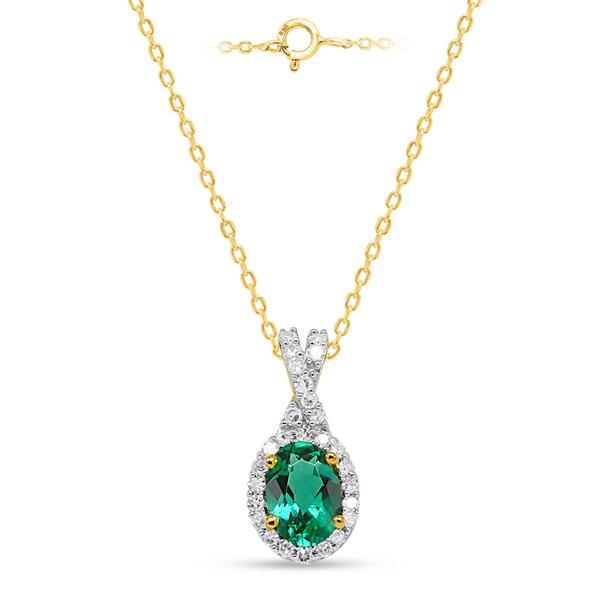 Gemstone Classics&#40;tm&#41; Created Emerald Lab Grown Diamond Pendant - image 