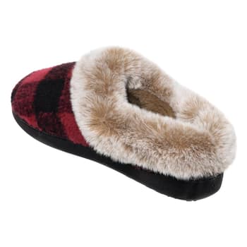 Womens Cuddl Duds® Buffalo Check Two-Tone Faux Fur Clog Slippers - Boscov's