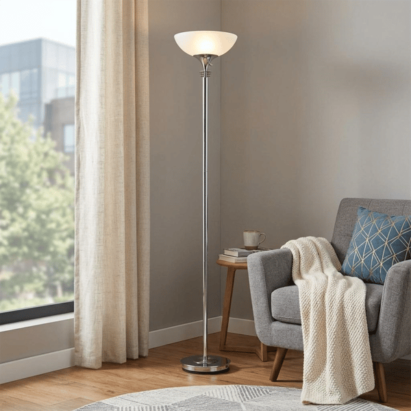 HomeRoots 72in. Silver Lamp with White Glass Shade - image 