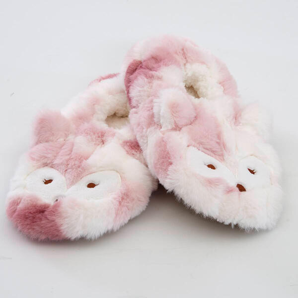 Womens Fuzzy Babba Pink Fox Faux Fur Slippers - image 