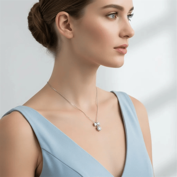 Saffron 0.5ctw. Moissanite Diamond Bow & Round Drop Necklace