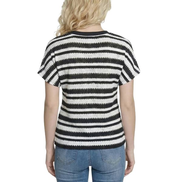 Petite NY Collection Short Sleeve Stripe Textured Sweater