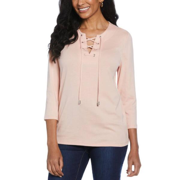 Womens Rafaella&#40;R&#41; 3/4 Sleeve Solid Lace Up Tee - image 