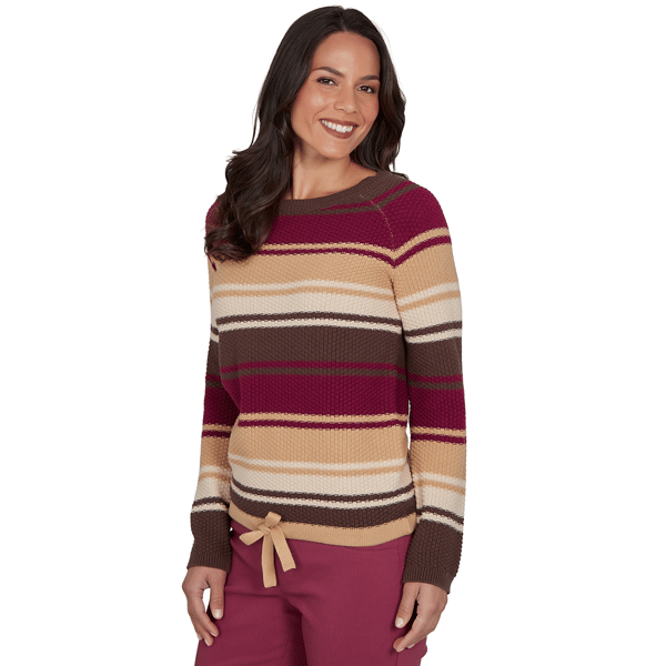 Womens Hearts of Palm Berry Fabulous Long Sleeve Tie Hem Sweater