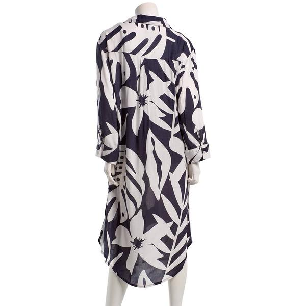 Womens Raviya Long Sleeve Pocket Leaf Split Neck Swim Cover Up