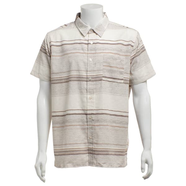 Young Mens VSTR Horizontal Stripe Textured Shirt - Cream/Brown - image 