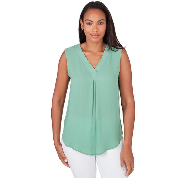 Womens Emaline Patras Sleeveless Solid Georgette V-Neck Blouse - image 