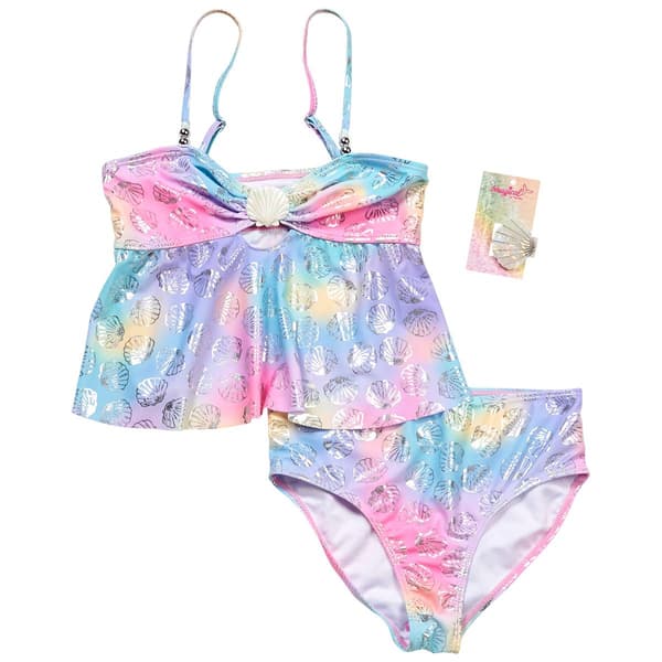 Girls (7-12) Be Magical 2pc. Shell Swimsuit w/ Shell Hair Clip