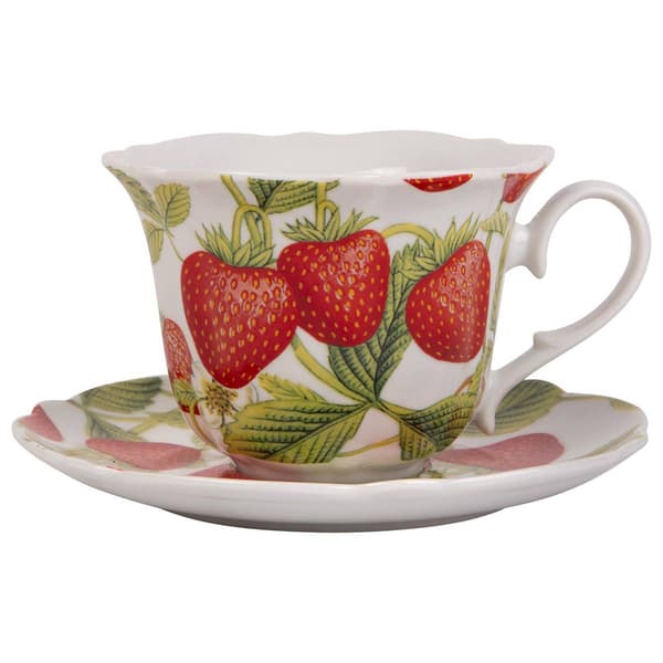 Home Essentials 8oz. Strawberry Chintz Teacup & Saucer