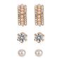Roman Gold-Tone CZ Stud/12mm Pearl Stud/Pearl Hoop Earrings Set - image 1