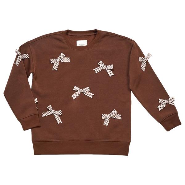 Girls (7-16) No Comment 3D Plaid Bow Crew Sweatshirt - image 