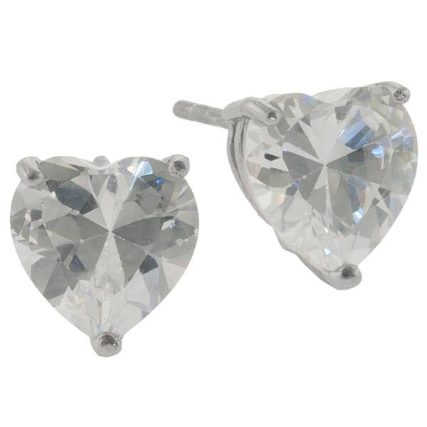 Sterling Silver Heart Cubic Zirconia Stud Earrings - image 
