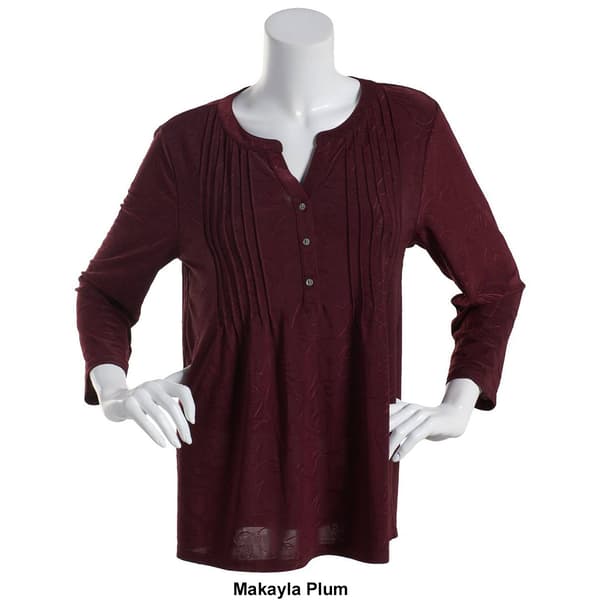 Womens Napa Valley 3/4 Sleeve Solid Pleat Knit Henley