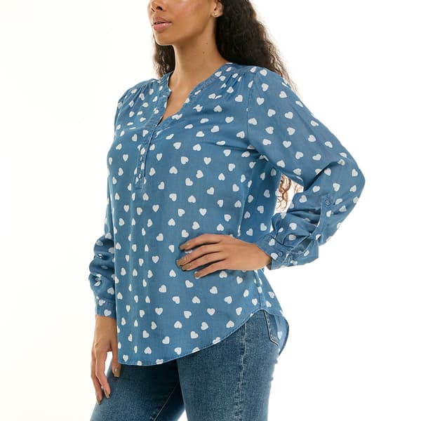 Womens Zac & Rachel Roll Tab Sleeve All Over Heart Blouse