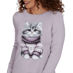 Womens Emaline Holiday Festivities Kitten Graphic Sweater