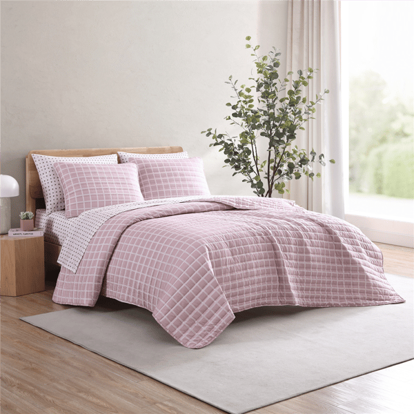 City Scene Woven Reversible Grid Microfiber Quilt Set