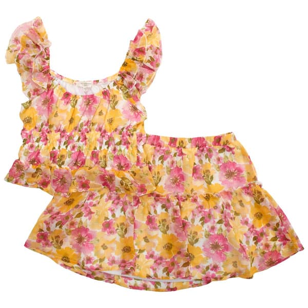 Girls (7-16) No Comment Flutter Sleeve Peplum Top & Skirt Set - image 