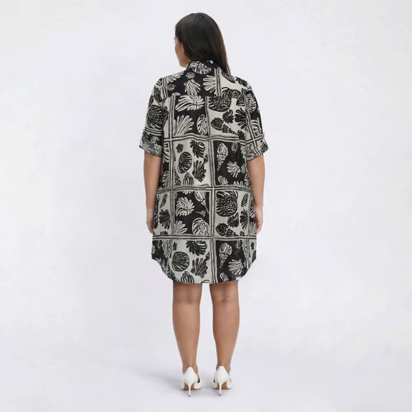 Plus Size Mlle Gabrielle Roll Tab Sleeve Patchwork Shift Dress