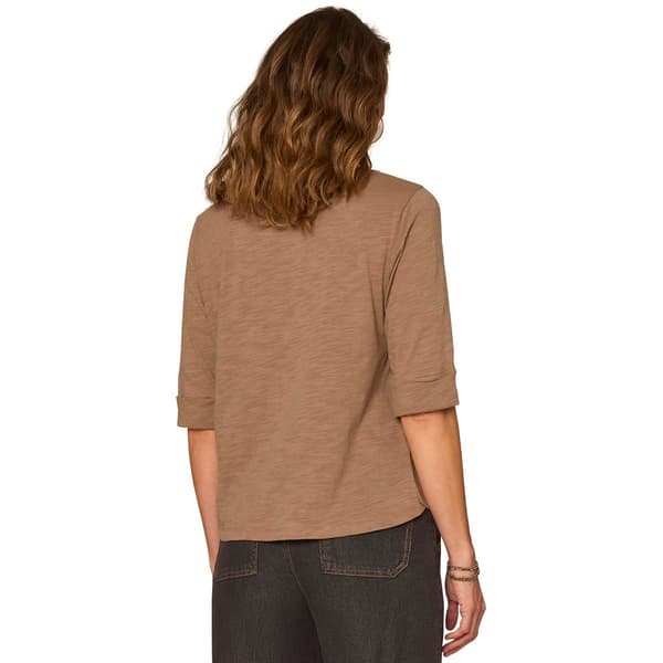 Womens Democracy Elbow Roll Cuff Sleeve 1/4 Button Blouse
