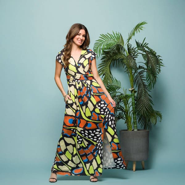 Womens 24/7 Comfort Apparel Butterfly Side Slit Pocket Maxi Dress