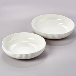 Famous Brand Set of 2 Ceramic Ribbed Edge Serving Bowls