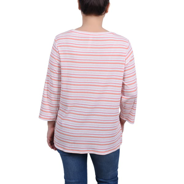 Womens NY Collection 3/4 Sleeve Striped Pullover Tee-Red Ivory