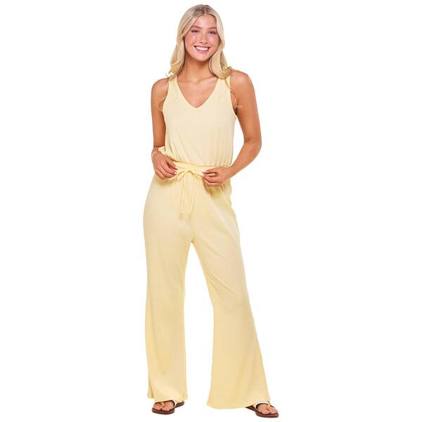 Juniors No Comment Ribbed V-Neck Cinched Waist Jumpsuit - image 
