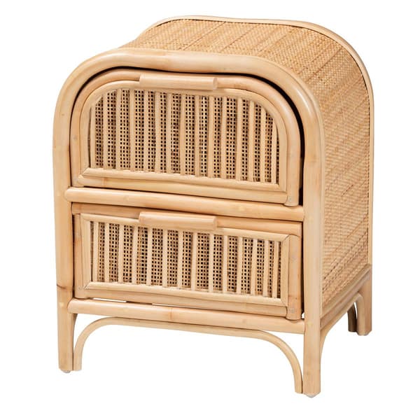 bali & pari Adrika Bohemian Natural Rattan 2-Drawer Nightstand - image 