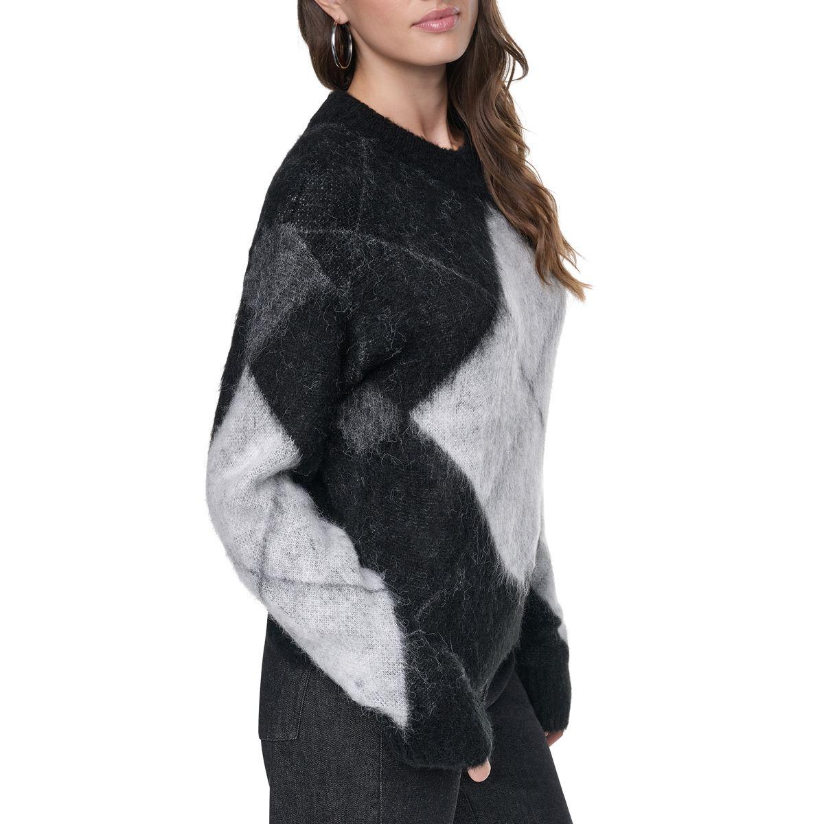Womens DKNY Long Sleeve Brushed Argyle Sweater