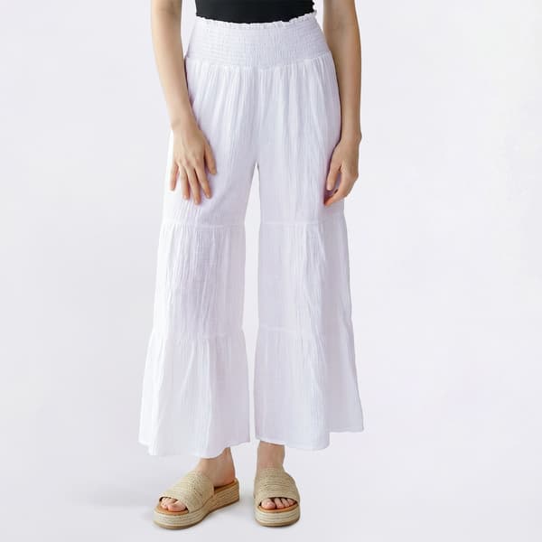 Juniors Jolie & Joy Bubble Gauze Tier Smock Waist Palazzo Pants