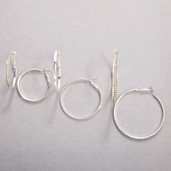 Design Collection Silver-Tone Multi Crystal Hoop Earrings - image 
