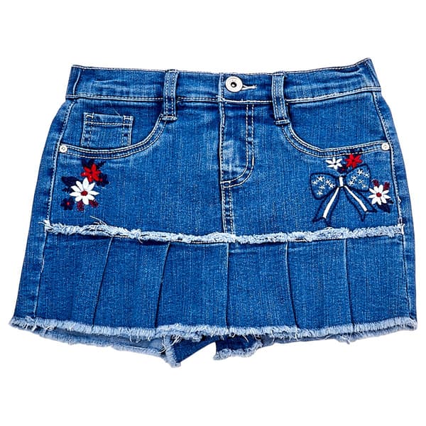 Girls (7-12) Squeeze Pleated Americana Floral Bow Skort