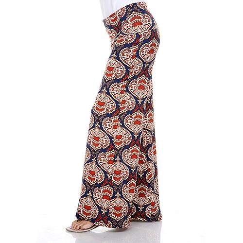 Womens White Mark Navy & Orange Print Palazzo Pants