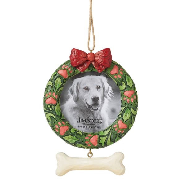 Jim Shore Heartwood Creek Dog Pet Wreath Frame Christmas Ornament - image 