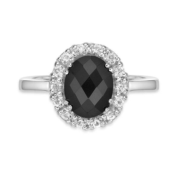 Gemminded Sterling Silver Oval Onyx & White Sapphire Ring