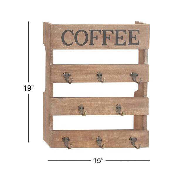 9th & Pike&#174; Wood Coffee Wall Storage Shelf with Iron Hooks
