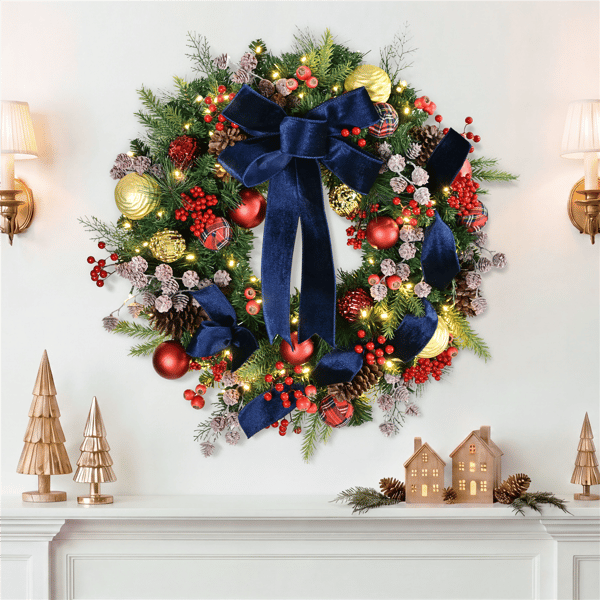 Puleo International 26in.LED Ornament & Pinecone Adorned Wreath